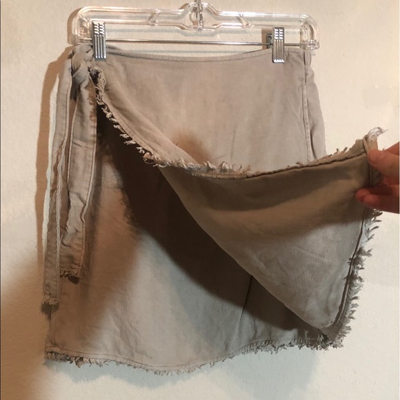 Anthro Linen Wrap Skirt with Side Tie & Raw Hem - Picture 3 of 4